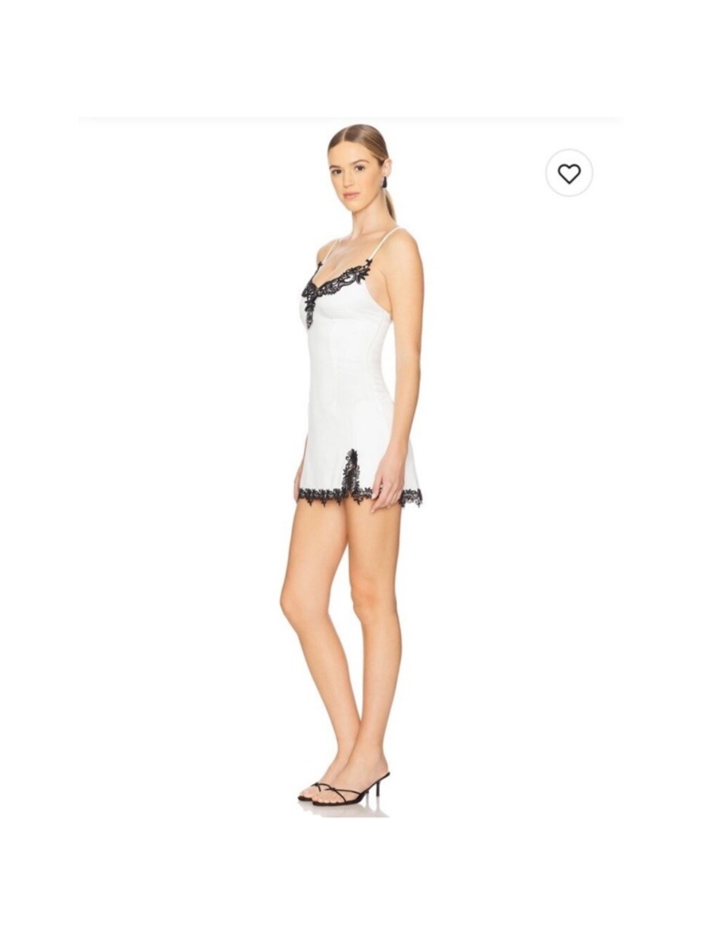 superdown White Chemise Slip with Black Lace Trim - Picture 2 of 7
